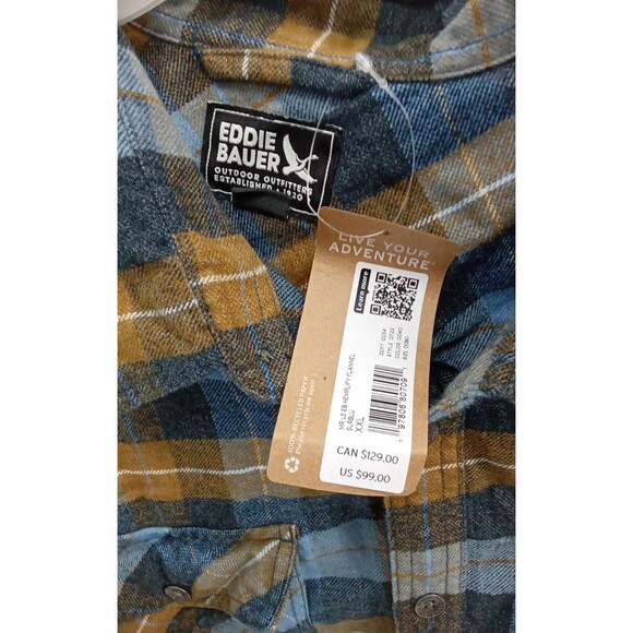 NWT Eddie Bauer Men's EB Hemplify Flannel Shirt Sailor Blue Plaid NEW XXL 2XL - Picture 2 of 3